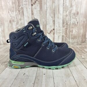 Ahnu Waterproof Hiking Boots Navy Green Vibram Sole Women Size 7